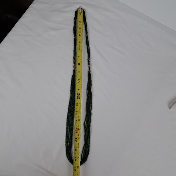 Long Multi Strand Green Glass Seed Bead Necklace w/ Silver Tone Beads - Picture 15 of 16